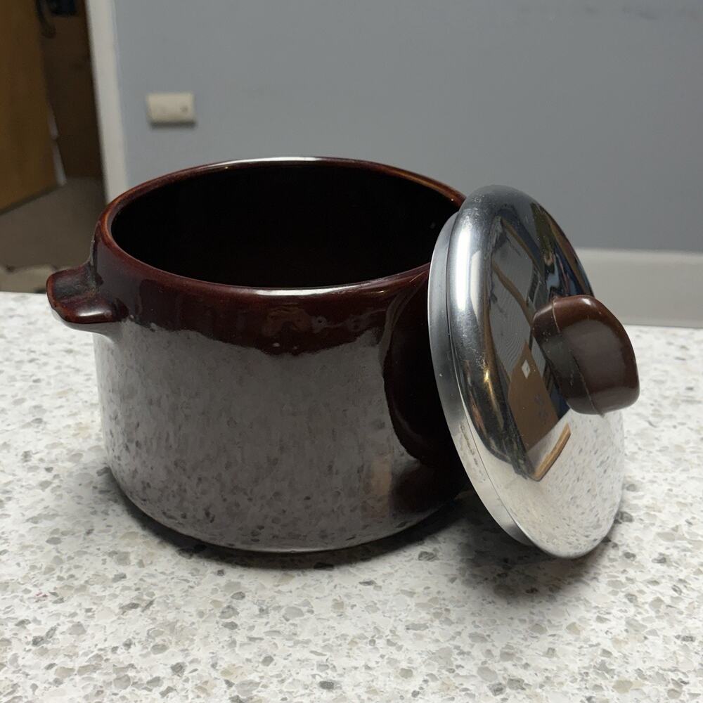 West Bend Vintage Bean Pot Crock Brown Lid Glazed Stoneware USA Pottery 1950’s